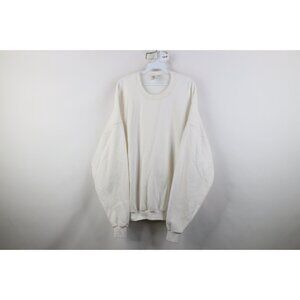 Vintage 90s Streetwear Mens 3XL Distressed Blank Crewneck Sweatshirt White